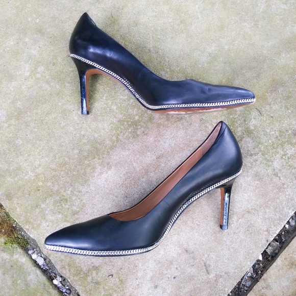 Rachel Zoe Black Leather Mesh Chain Court Pump 9 - Picture 3 of 7